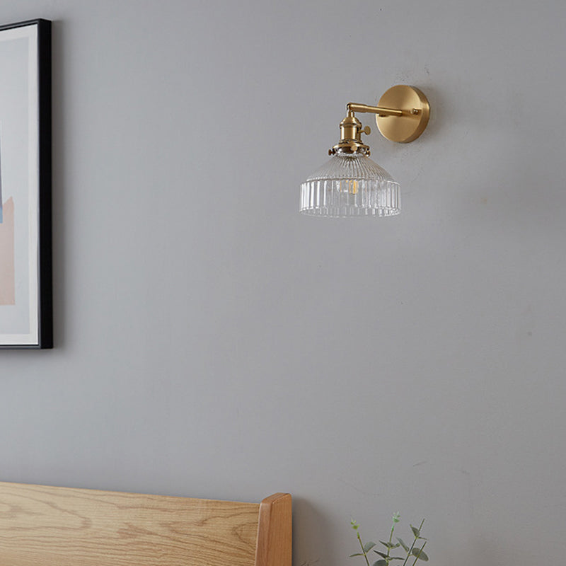 Industriële Wandlamp Geperst Ribbelglas Wandlicht Sconces in Gouden Afwerking voor Slaapkamer
