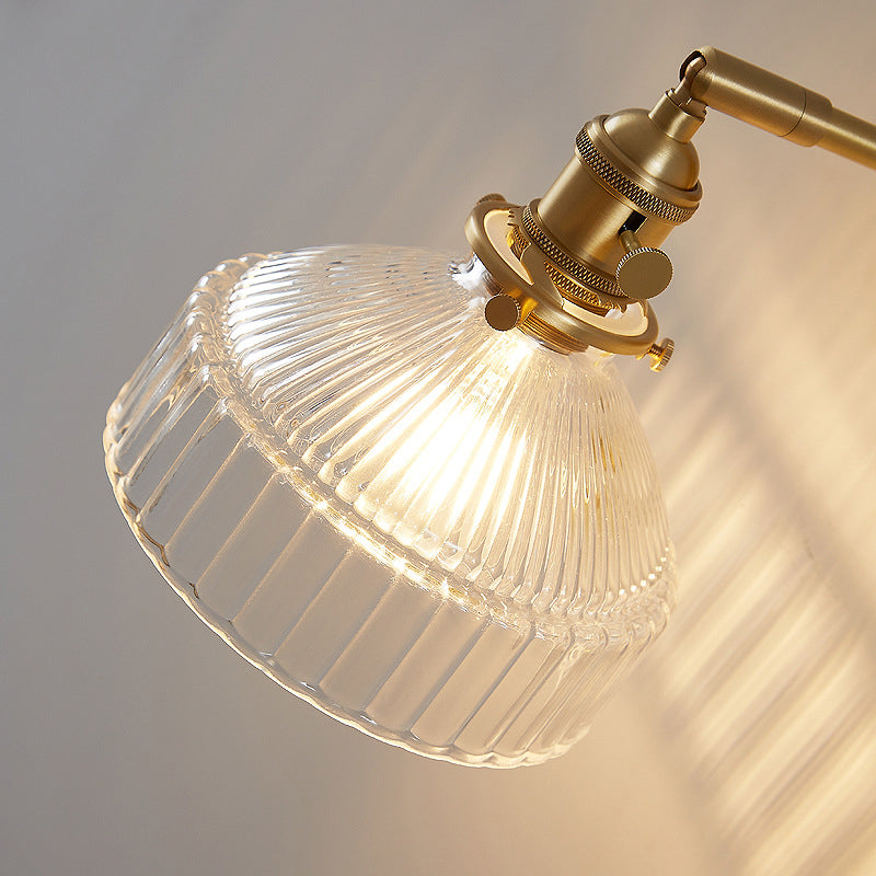 Industriële Wandlamp Geperst Ribbelglas Wandlicht Sconces in Gouden Afwerking voor Slaapkamer