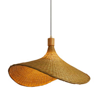 Beige Strohoed Vorm Hanglamp Kit Aziatisch 1-Licht Rieten Plafond Pendellicht voor Eettafel