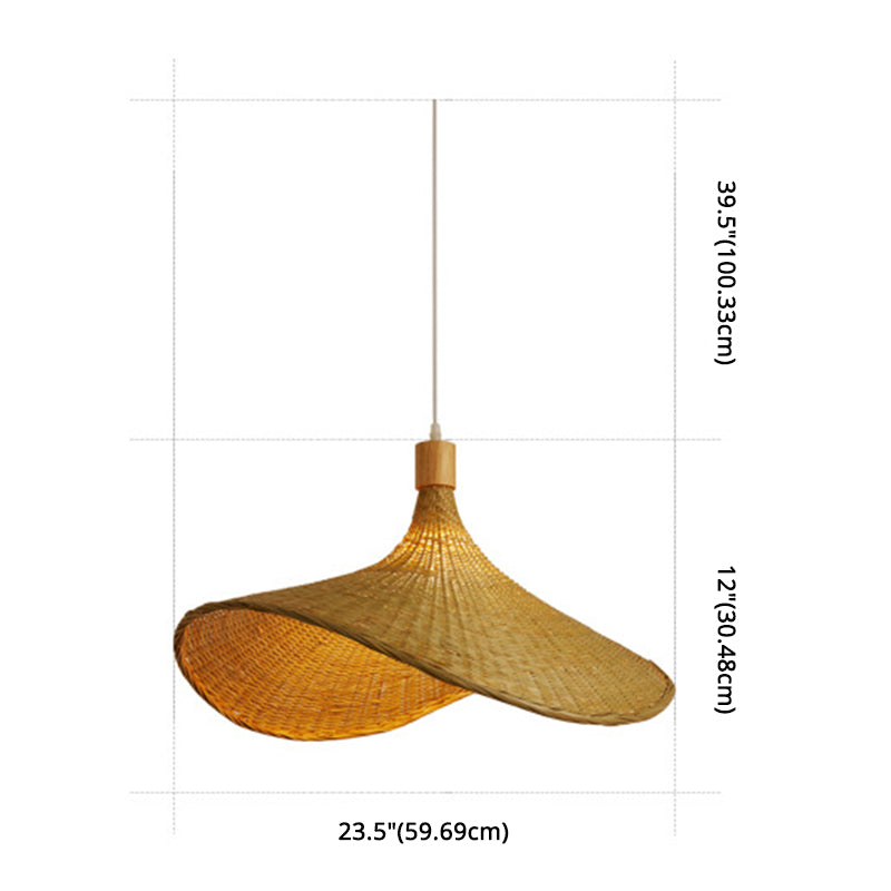 Beige Strohoed Vorm Hanglamp Kit Aziatisch 1-Licht Rieten Plafond Pendellicht voor Eettafel