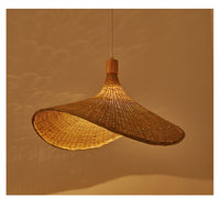 Beige Strohoed Vorm Hanglamp Kit Aziatisch 1-Licht Rieten Plafond Pendellicht voor Eettafel