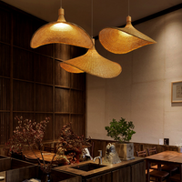 Beige Strohoed Vorm Hanglamp Kit Aziatisch 1-Licht Rieten Plafond Pendellicht voor Eettafel