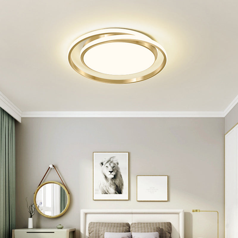 Eenvoudige Stijl Ronde Plafondlamp Acryl LED Slaapkamer Plafondmontage Lichtarmatuur in Geborsteld Goud