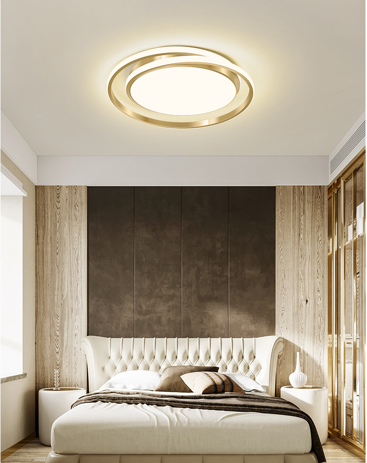 Eenvoudige Stijl Ronde Plafondlamp Acryl LED Slaapkamer Plafondmontage Lichtarmatuur in Geborsteld Goud