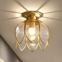 1 Lamp Lotus Plafondmontage Koloniaal Messing Helder Glas Flush Lichtarmatuur voor Gang