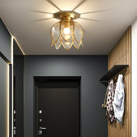 1 Lamp Lotus Plafondmontage Koloniaal Messing Helder Glas Flush Lichtarmatuur voor Gang