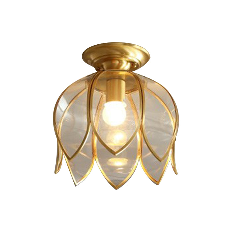 1 Lamp Lotus Plafondmontage Koloniaal Messing Helder Glas Flush Lichtarmatuur voor Gang
