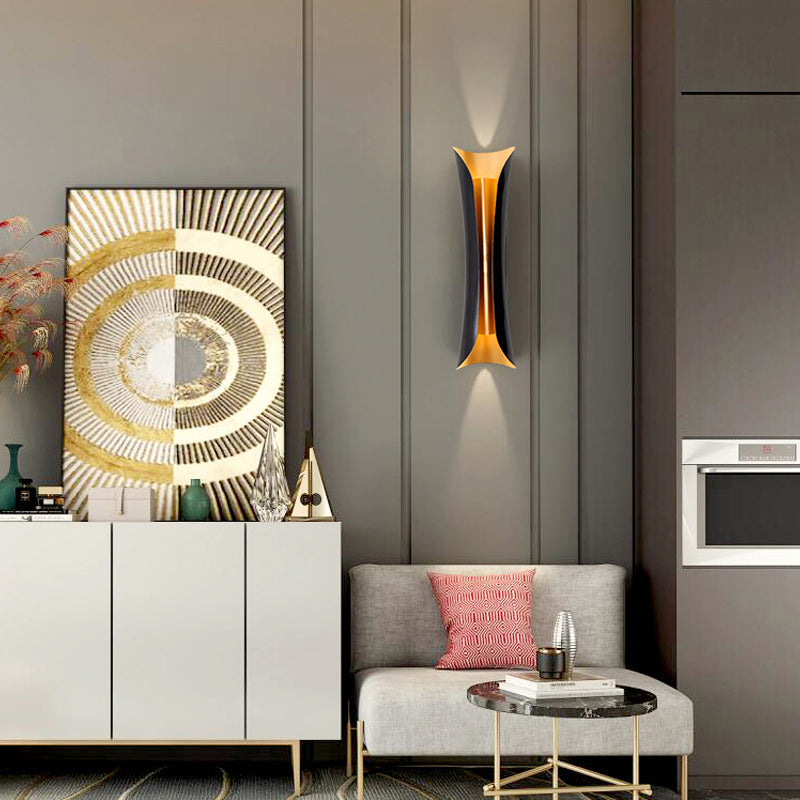 Moderne Curl Wandlamp 13"/21"/30" Hoogte 2 Lichten Metallic Binnen Wandverlichting in Zwart