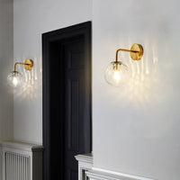 Geribbeld Glazen Bol Wandlamp Minimalistisch 1 Licht Gouden Wandlamp Verlichting met Arm