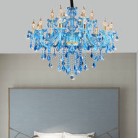 Blauwe Kandelaar/Bellen Kroonluchter Licht Modernisme 8/18 Koppen Gevleugeld Glas Kristallen Hanglamp met Kap/Zonder Kap, 28"/37.5" B