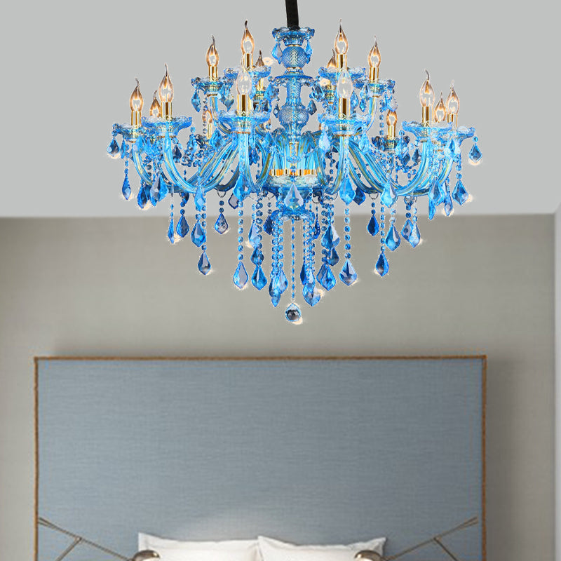 Blauwe Kandelaar/Bellen Kroonluchter Licht Modernisme 8/18 Koppen Gevleugeld Glas Kristallen Hanglamp met Kap/Zonder Kap, 28"/37.5" B
