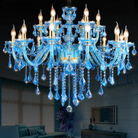 Blauwe Kandelaar/Bellen Kroonluchter Licht Modernisme 8/18 Koppen Gevleugeld Glas Kristallen Hanglamp met Kap/Zonder Kap, 28"/37.5" B
