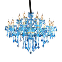 Blauwe Kandelaar/Bellen Kroonluchter Licht Modernisme 8/18 Koppen Gevleugeld Glas Kristallen Hanglamp met Kap/Zonder Kap, 28"/37.5" B