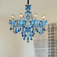 Blauwe Kandelaar/Bellen Kroonluchter Licht Modernisme 8/18 Koppen Gevleugeld Glas Kristallen Hanglamp met Kap/Zonder Kap, 28"/37.5" B