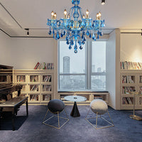 Blauwe Kandelaar/Bellen Kroonluchter Licht Modernisme 8/18 Koppen Gevleugeld Glas Kristallen Hanglamp met Kap/Zonder Kap, 28"/37.5" B