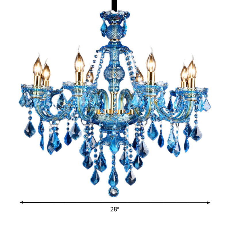 Blauwe Kandelaar/Bellen Kroonluchter Licht Modernisme 8/18 Koppen Gevleugeld Glas Kristallen Hanglamp met Kap/Zonder Kap, 28"/37.5" B