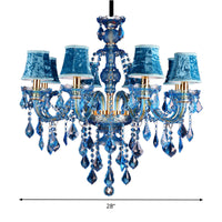 Blauwe Kandelaar/Bellen Kroonluchter Licht Modernisme 8/18 Koppen Gevleugeld Glas Kristallen Hanglamp met Kap/Zonder Kap, 28"/37.5" B