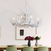 Witte Geweien Kroonluchter Verlichting Rustiek Hars 21.5"/25.5"/27.5" Breed 9/12 Lampen Woonkamer Plafond Hanglamp