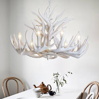 Witte Geweien Kroonluchter Verlichting Rustiek Hars 21.5"/25.5"/27.5" Breed 9/12 Lampen Woonkamer Plafond Hanglamp