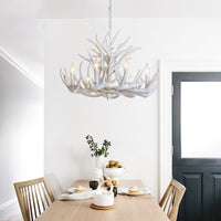 Witte Geweien Kroonluchter Verlichting Rustiek Hars 21.5"/25.5"/27.5" Breed 9/12 Lampen Woonkamer Plafond Hanglamp