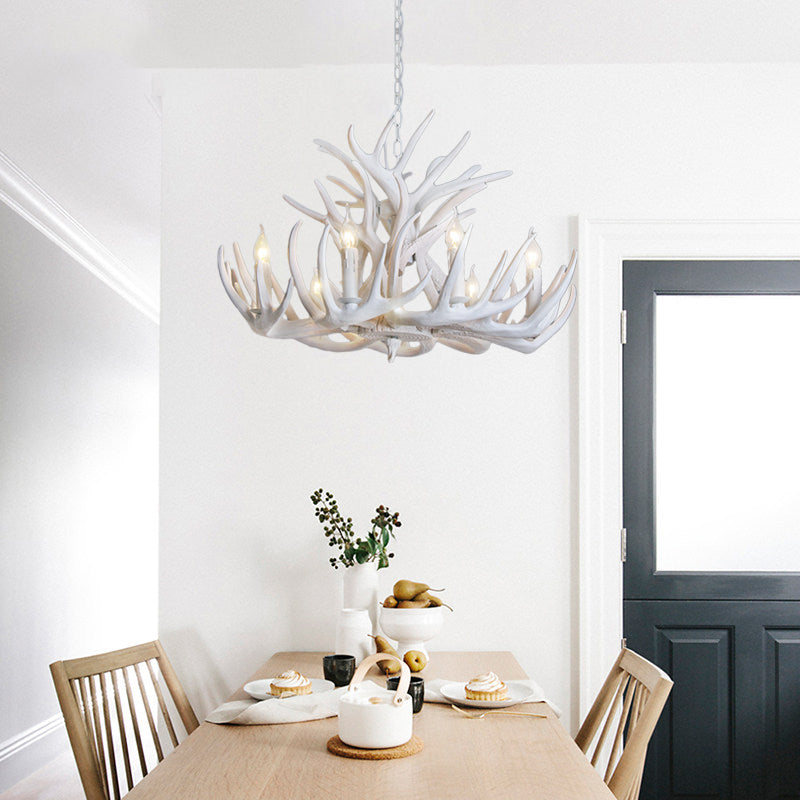 Witte Geweien Kroonluchter Verlichting Rustiek Hars 21.5"/25.5"/27.5" Breed 9/12 Lampen Woonkamer Plafond Hanglamp