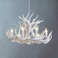 Witte Geweien Kroonluchter Verlichting Rustiek Hars 21.5"/25.5"/27.5" Breed 9/12 Lampen Woonkamer Plafond Hanglamp