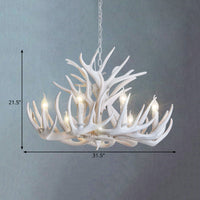Witte Geweien Kroonluchter Verlichting Rustiek Hars 21.5"/25.5"/27.5" Breed 9/12 Lampen Woonkamer Plafond Hanglamp