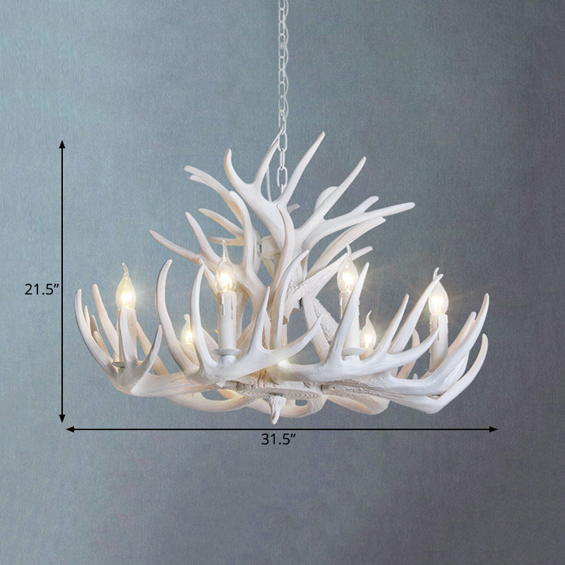 Witte Geweien Kroonluchter Verlichting Rustiek Hars 21.5"/25.5"/27.5" Breed 9/12 Lampen Woonkamer Plafond Hanglamp