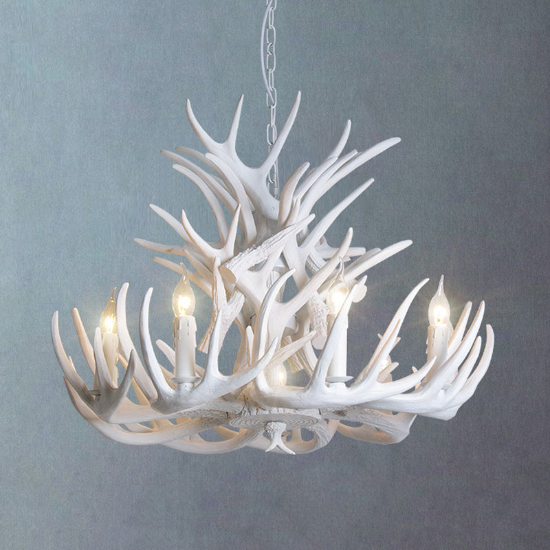Witte Geweien Kroonluchter Verlichting Rustiek Hars 21.5"/25.5"/27.5" Breed 9/12 Lampen Woonkamer Plafond Hanglamp