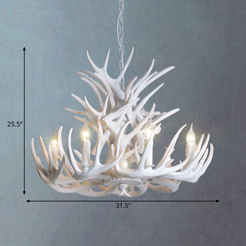Witte Geweien Kroonluchter Verlichting Rustiek Hars 21.5"/25.5"/27.5" Breed 9/12 Lampen Woonkamer Plafond Hanglamp