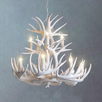 Witte Geweien Kroonluchter Verlichting Rustiek Hars 21.5"/25.5"/27.5" Breed 9/12 Lampen Woonkamer Plafond Hanglamp