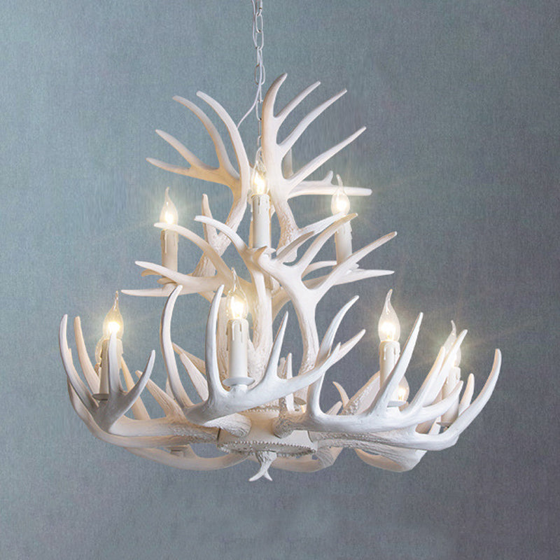 Witte Geweien Kroonluchter Verlichting Rustiek Hars 21.5"/25.5"/27.5" Breed 9/12 Lampen Woonkamer Plafond Hanglamp