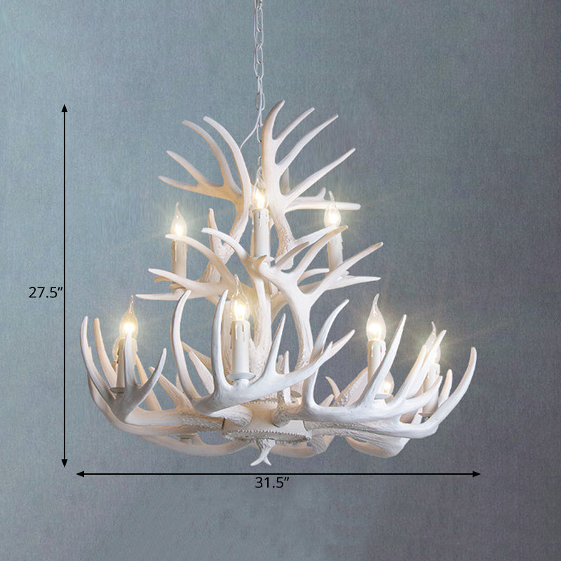 Witte Geweien Kroonluchter Verlichting Rustiek Hars 21.5"/25.5"/27.5" Breed 9/12 Lampen Woonkamer Plafond Hanglamp