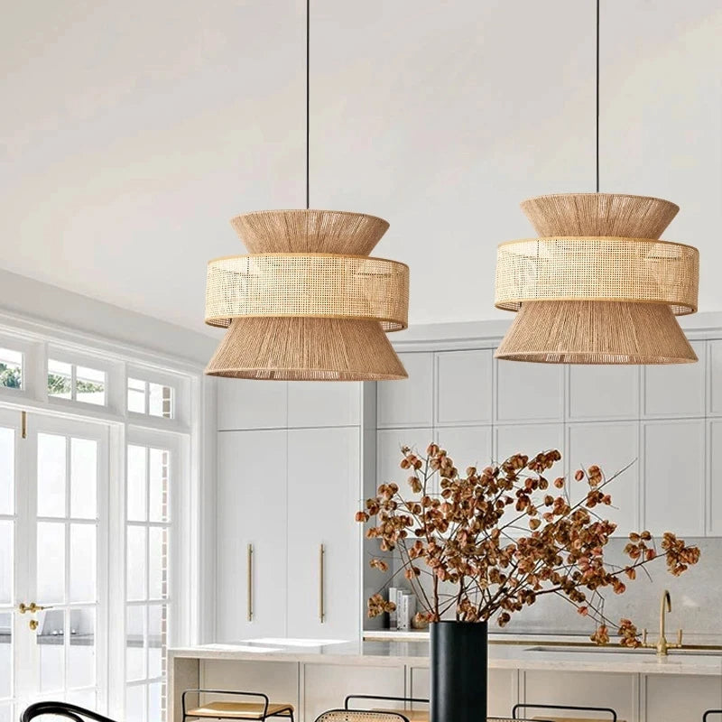 Japanse Geweven Rieten Wabi-Sabi Hanglamp