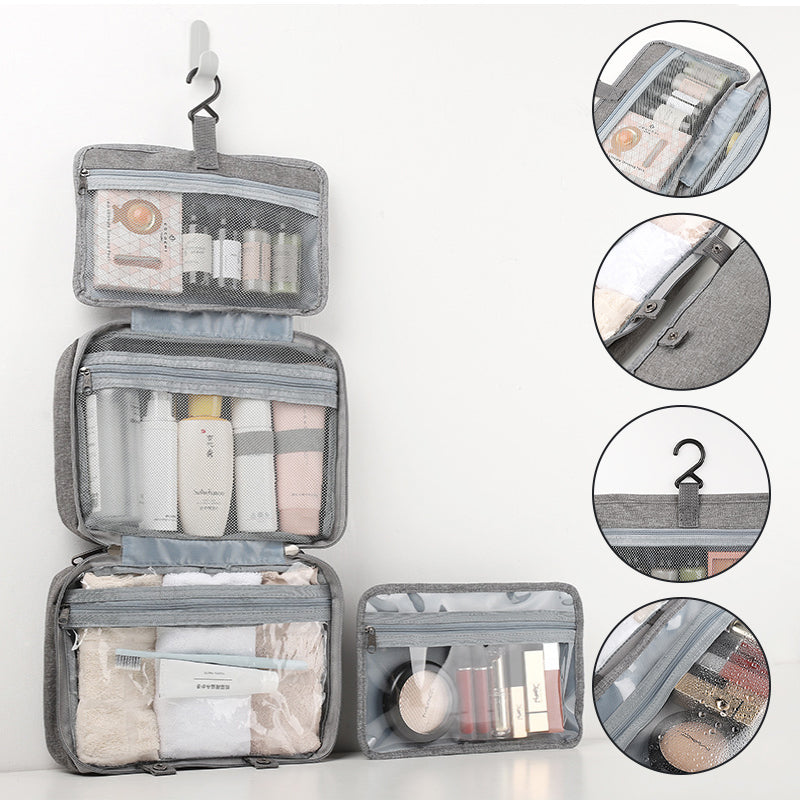 Travelique Reiskosmetik Organizer | Compact & Waterafstotend | Met 4 vakken & 360° haak | Voor dames & heren