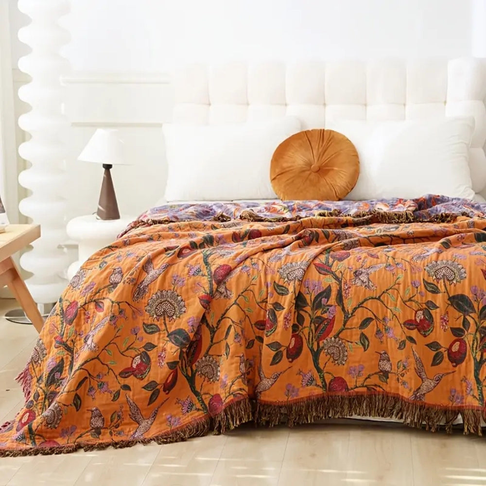 Botanische Bloemen Katoenen Tassel Dekentje