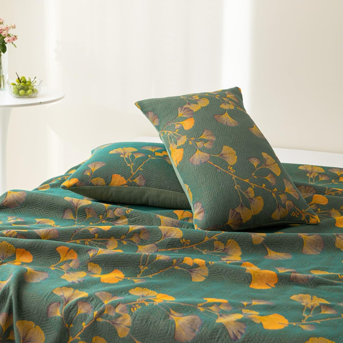Jacquard Bloem Ginkgo Bladeren Omkeerbare Dekbedcover