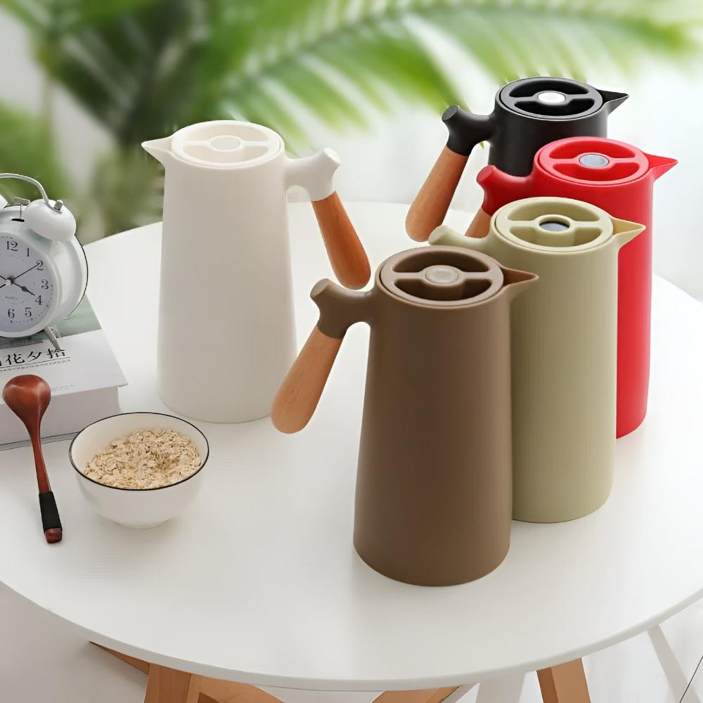 Geïsoleerde Thermoskan met Houten Handvat Koffiepot