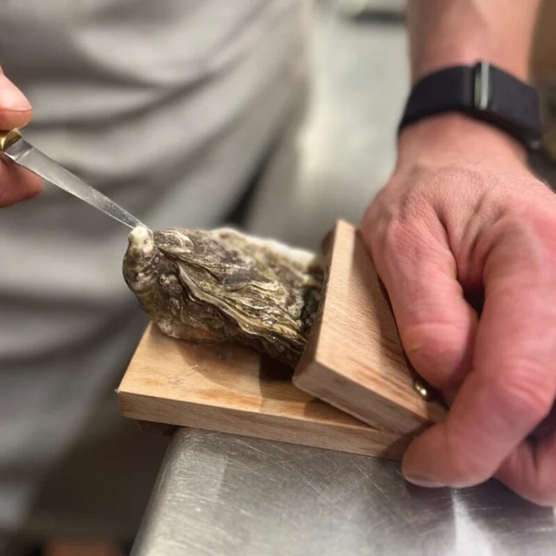 Brehn | Oesteropener van massief hout | Ergonomische schelpengreep | Antislip hefmechanisme | Professioneel horeca-gereedschap | Veiligheidsblok van hout