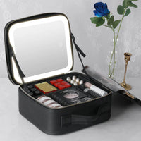 GlowLuxe LED beautycase | Draagbare beauty organizer met verstelbare LED spiegel voor vlekkeloze