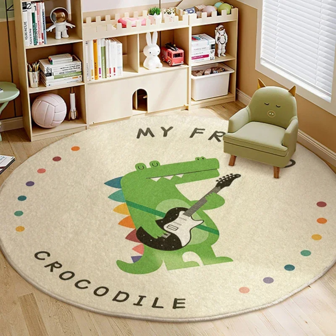 PrestigePaws Pluizig Cartoon Tapijt | Animal Motif Round Carpet for a Comfortable Room