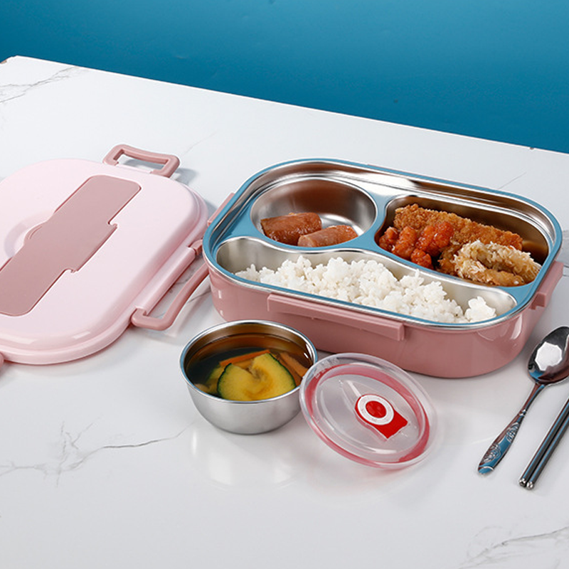 Skanto | Lunchbox van roestvrij staal – Binnenkant van roestvrij staal – 3 of 4 vakken met soepkom – Wandklok