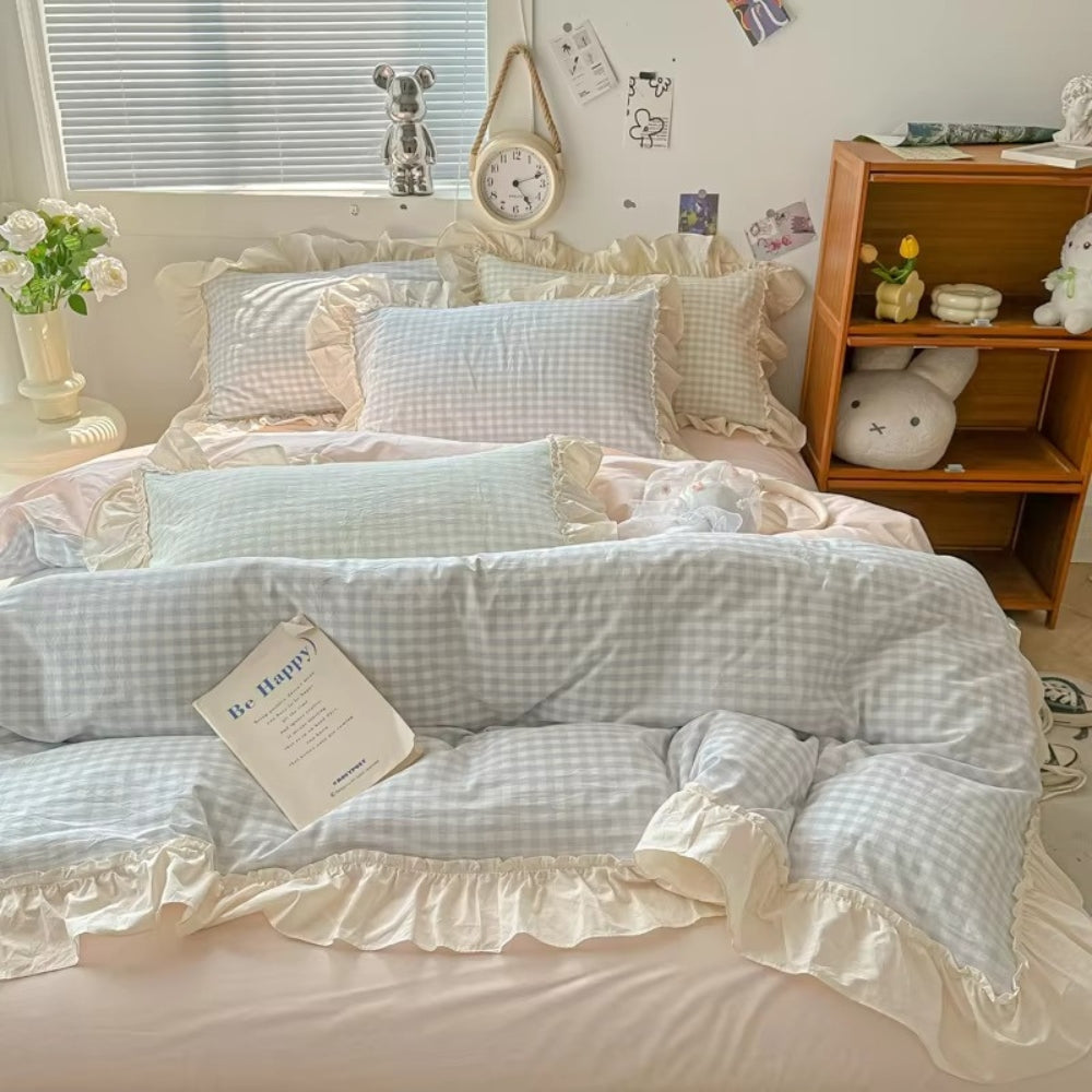 Gingham Ruit Rimpelrand Beddengoed Set