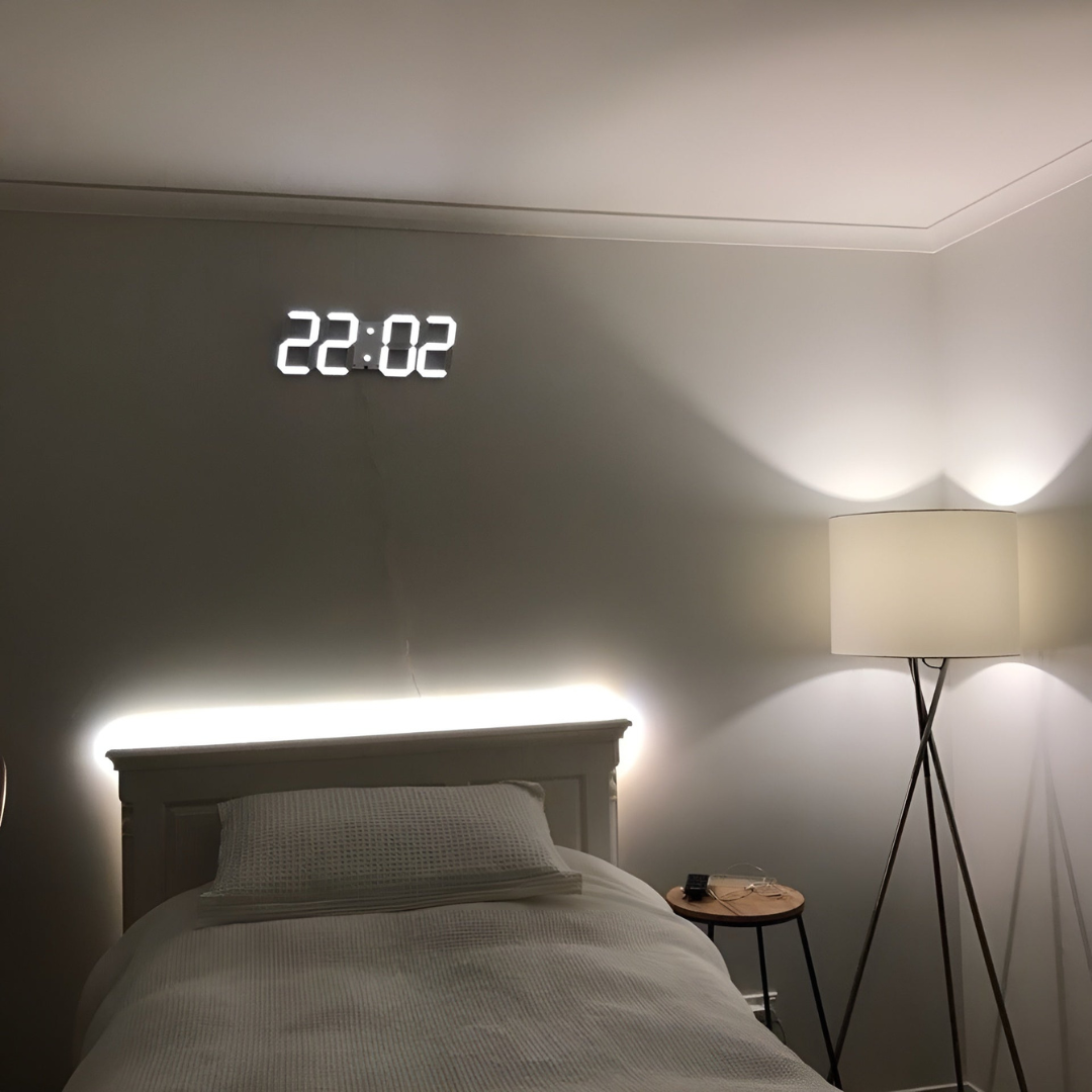 Futuristische LED Wandklok – Minimalistisch Ontwerp met Slimme Tijdweergave