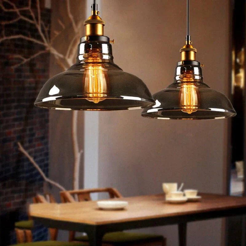 Industriële retro hanglamp met glas – Rookglas lampenkap