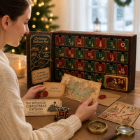 24-dagen escape room puzzel adventskalender met 6 mysterie-thema's