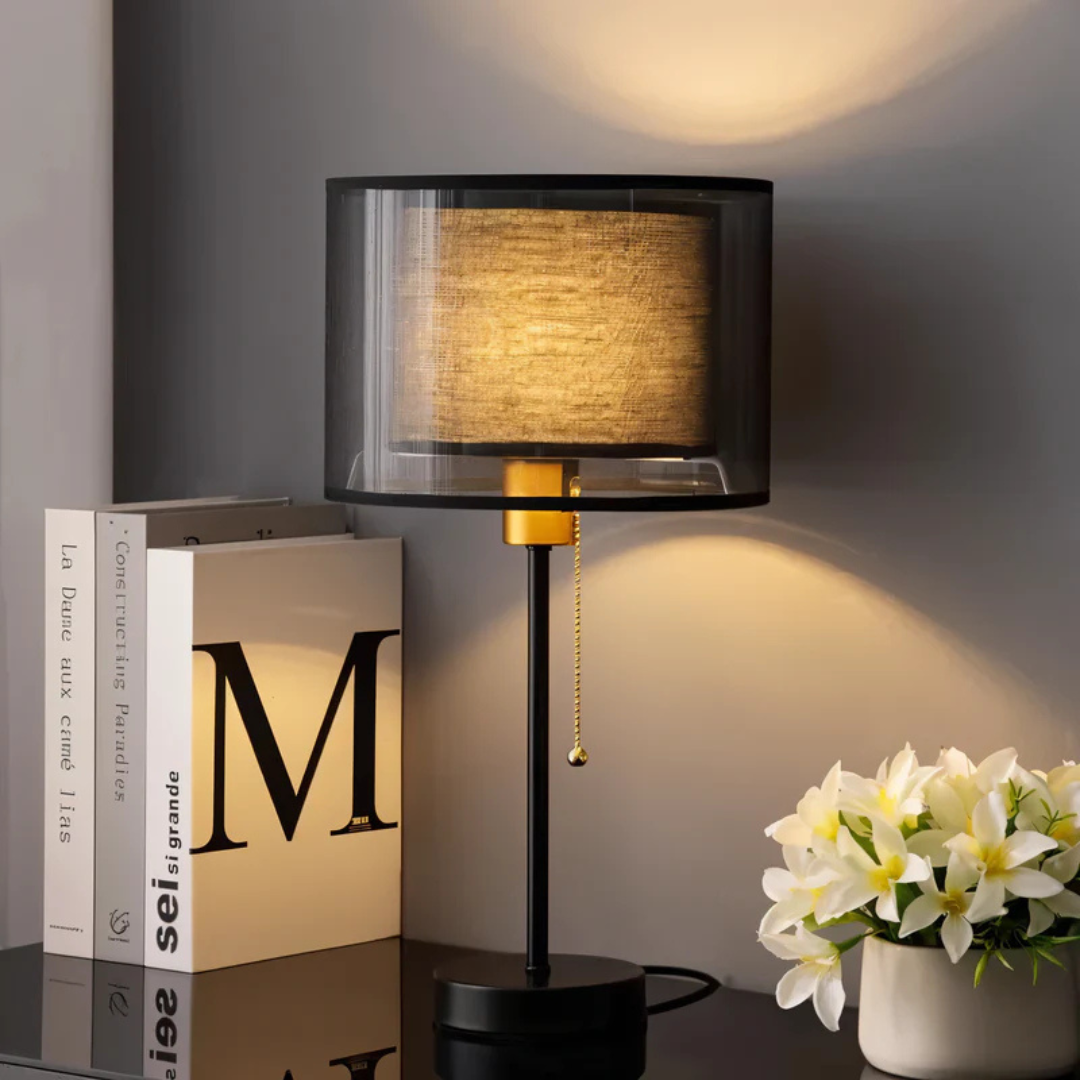 Vintage Tafellamp met Dubbele Stoffen Kap voor Warme Sfeerverlichting LED