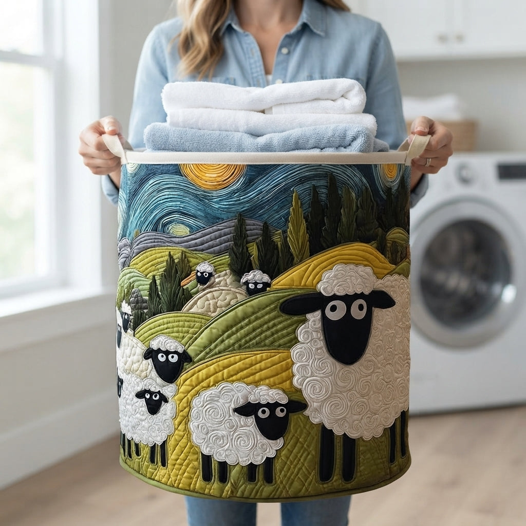 Gevoerde wasmand met schapenmotief en stevige handvatten