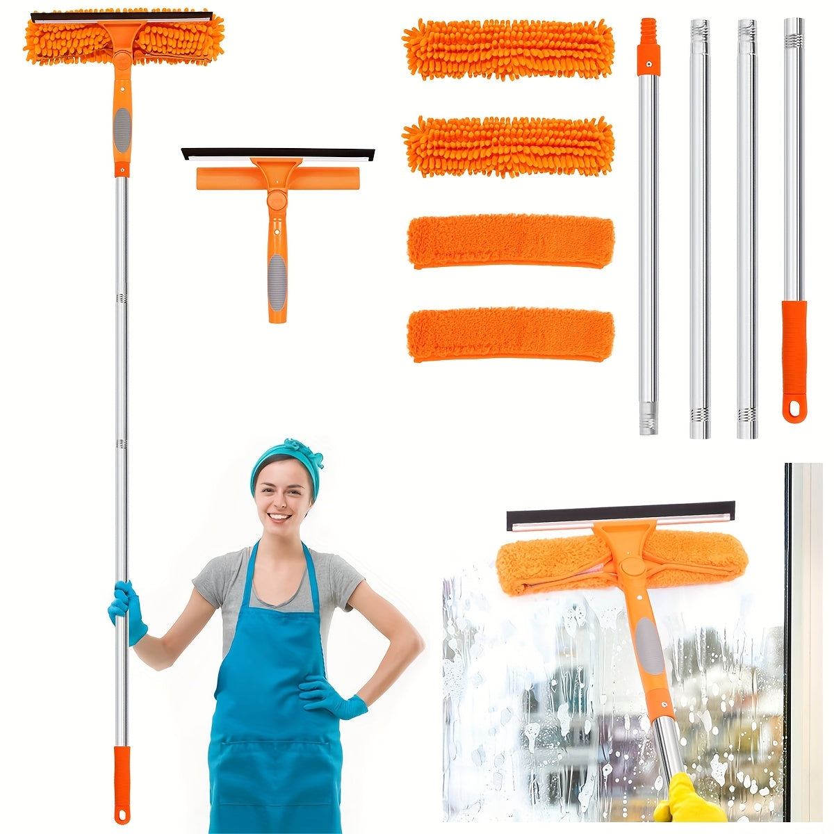 Skanto | Crystal Clear Raamreiniger – Professioneel 2-in-1 Telescoop Raam en Glas Reinigingssysteem