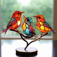 Moderne vogel tafel sculptuur met gekleurd glas en decoratief kunstontwerp